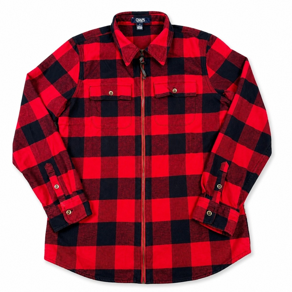 Chaps Buffalo Plaid Zip Front Flannel Shirt Womens Medium Jacket Shack Red Black